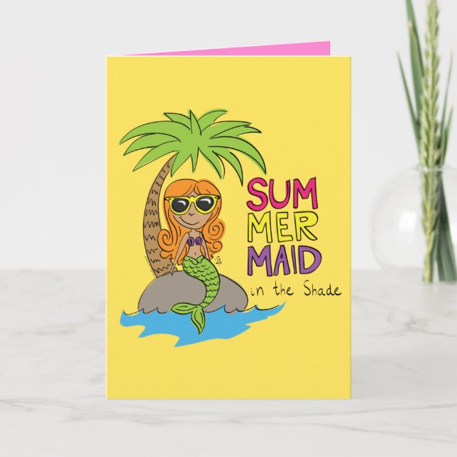 Summer Mermaid Niedlich Grußkarte Karte (Vorderseite)