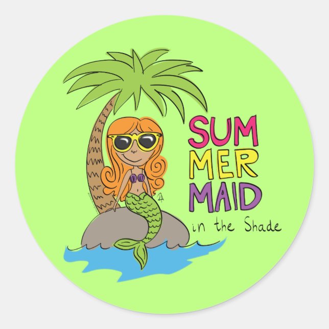 Summer Mermaid Niedlich Sticker Lime Green (Vorderseite)