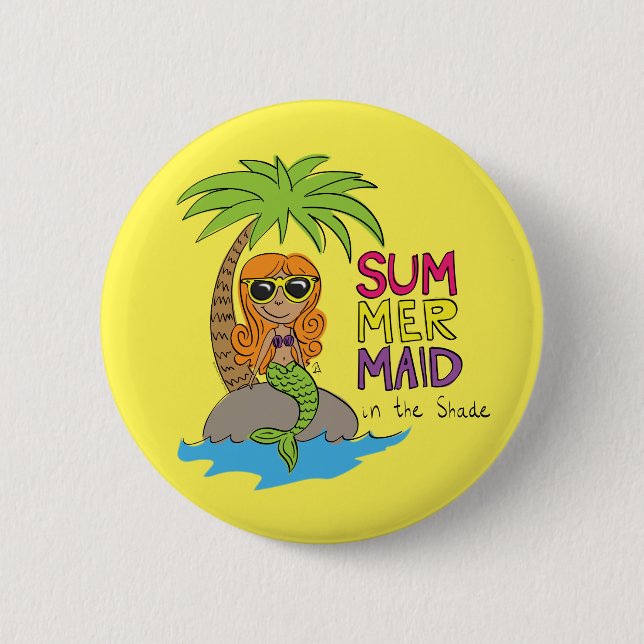 Summer Mermaid Niedlich Water Flasche Limon gelb Button (Vorderseite)