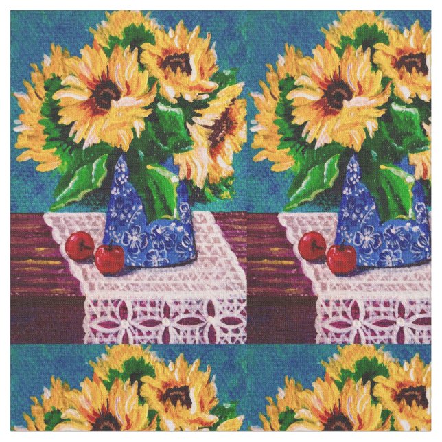 Summer Mini Sonnenblumen und Spitzenstoffe Stoff (Nahaufnahme)