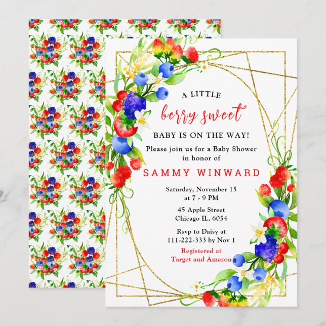 Summer Mixed Berries Baby Shower Einladung (Vorne/Hinten)