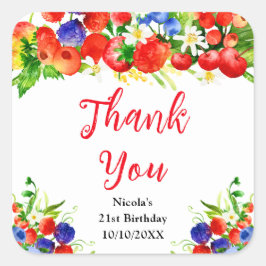 Summer Mixed Berries Birthday Thank You Quadratischer Aufkleber