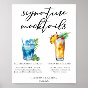 Summer Mocktails Blue Hawaiian Piña Colada Menü Poster