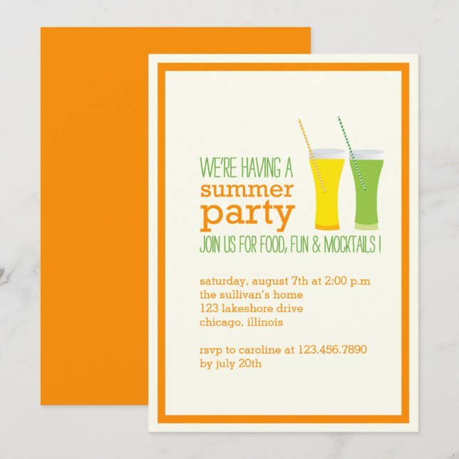 Summer Mocktails und Juices Party Einladung (Vorne/Hinten)
