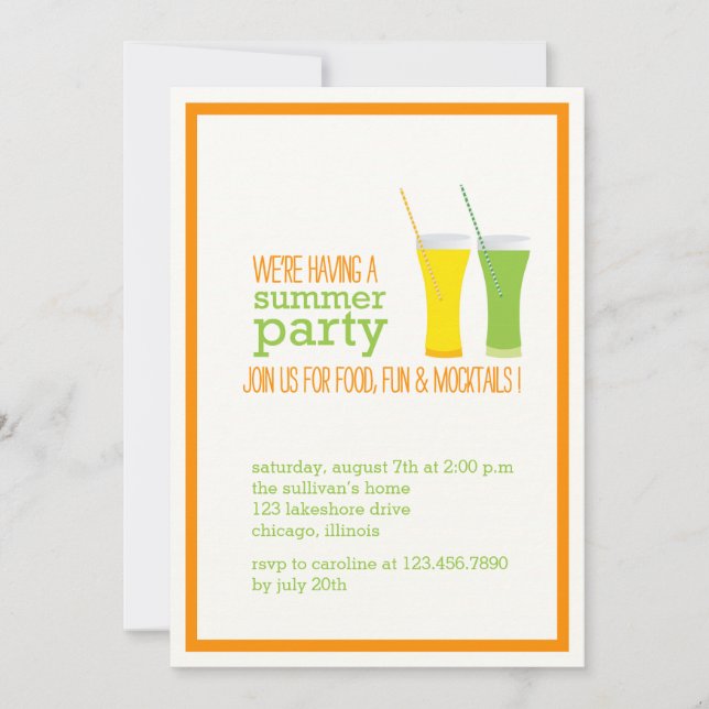 Summer Mocktails und Juices Party Einladung (Vorderseite)
