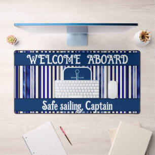 Summer Modern Navy Blue Boat Stripes Collection Schreibtischunterlage