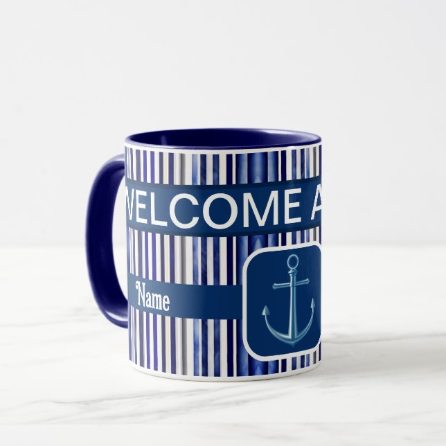 Summer Modern Navy Blue Boat Stripes Collection Tasse (Vorderseite Links)