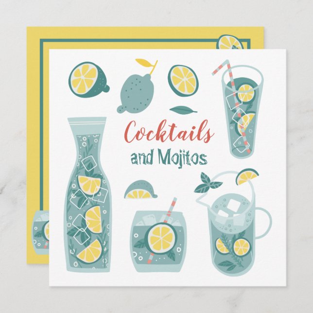 Summer Mojito Cocktail Party Invitation (Devant / Derrière)