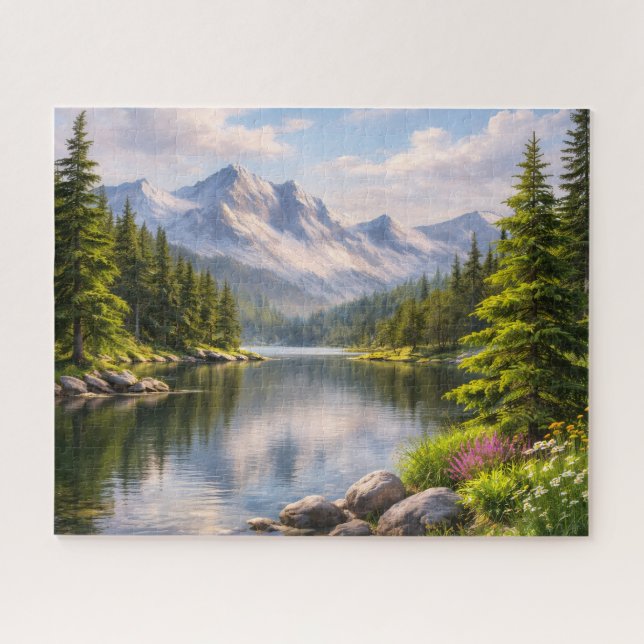 Summer Mountain Lake Reflection Puzzle (Horizontal)