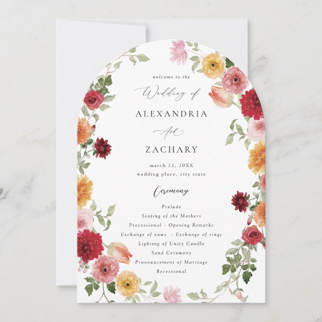Summer Multi Color Floral Wedding Program 2 - Arch Einladung (Vorderseite)