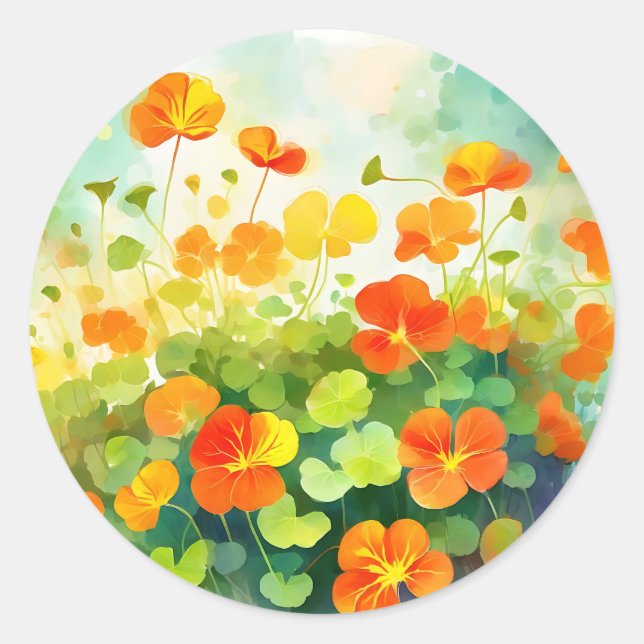 Summer Nasturtium Floral Runder Aufkleber (Vorderseite)