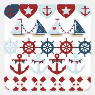 Summer Nautic Theme Anchors Segelboote Helms Quadratischer Aufkleber