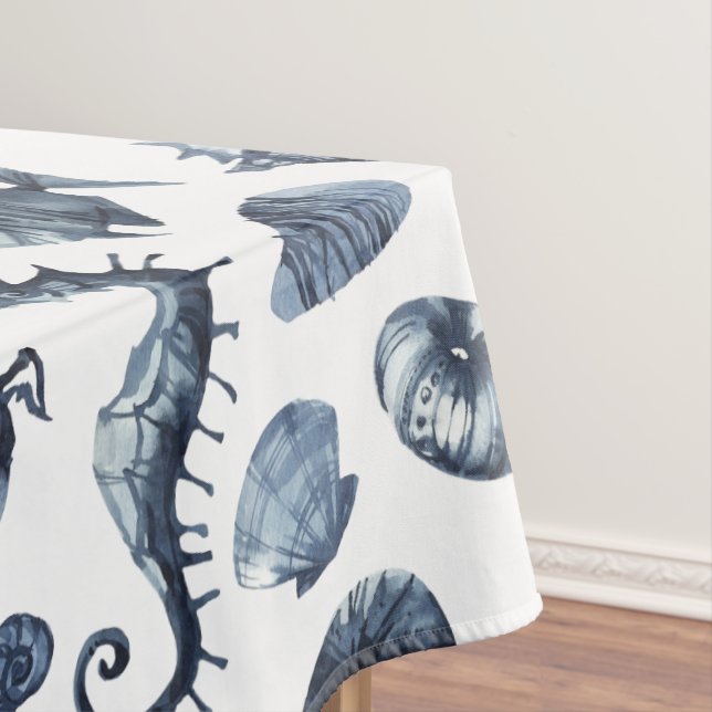 Summer Nautical Seashell Seegang Krabben Seepferd Tischdecke (Beispiel)