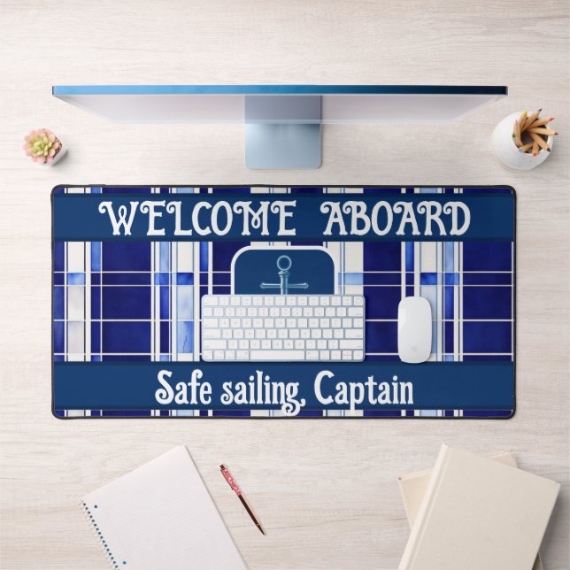 Summer Navy Blue Boat Moderne Stripes Collection Schreibtischunterlage (Büro 1)