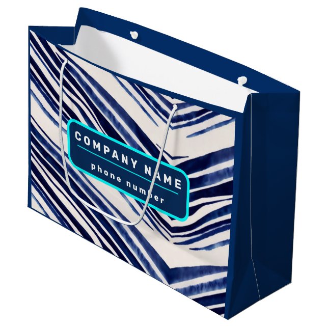 Summer Navy Blue Boat Populäre Stripes Collection Große Geschenktüte (Vorderseite Schrägansicht)