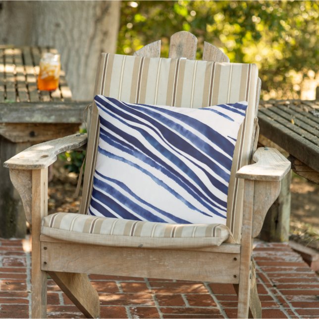 Summer Navy Blue Boat Populäre Stripes Collection Kissen (Stuhl )
