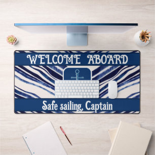 Summer Navy Blue Boat Populäre Stripes Collection Schreibtischunterlage