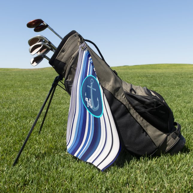 Summer Navy Blue Boot Trendy Stripes Collection Golfhandtuch (Gras)