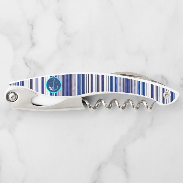 Summer Navy Blue Boot Trendy Stripes Collection Kellnermesser (Vorderseite)