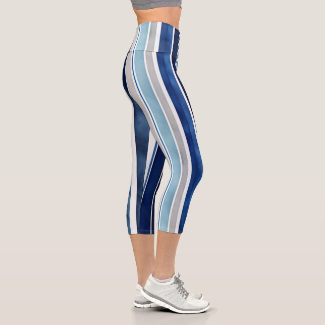 Summer Navy Blue Popular Boat Stripes Collection Capri Leggings (Rechts)