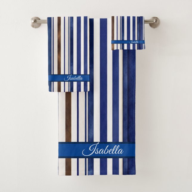 Summer Navy Blue Trendboot Stripes Collection Badhandtuch Set (Insitu)