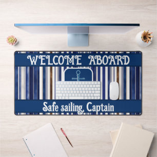 Summer Navy Blue Trendboot Stripes Collection Schreibtischunterlage