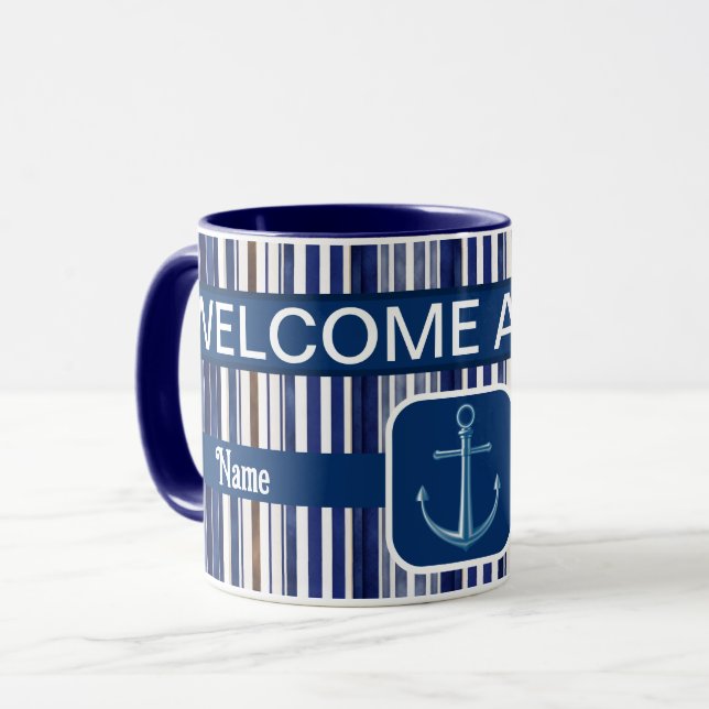 Summer Navy Blue Trendboot Stripes Collection Tasse (Vorderseite Links)