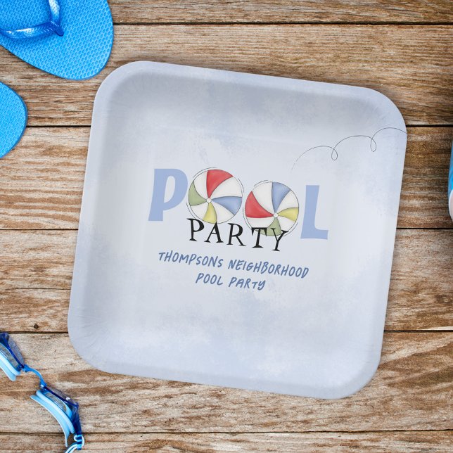 Summer Niedlich Pool Party Custom Pappteller (Cute Pool Party Custom Paper Plates.)