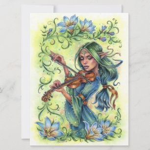 Summer Night Fiddler Fairy Elf Violin Card