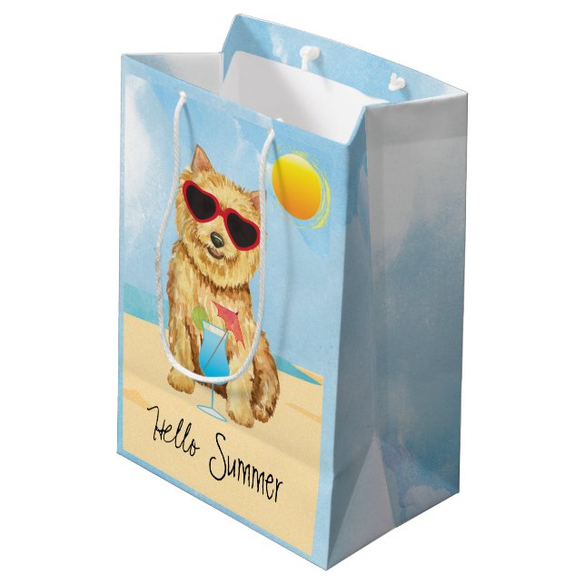 Summer Norwich Terrier Medium Geschenktasche Mittlere Geschenktüte (Rückseite Schrägansicht)