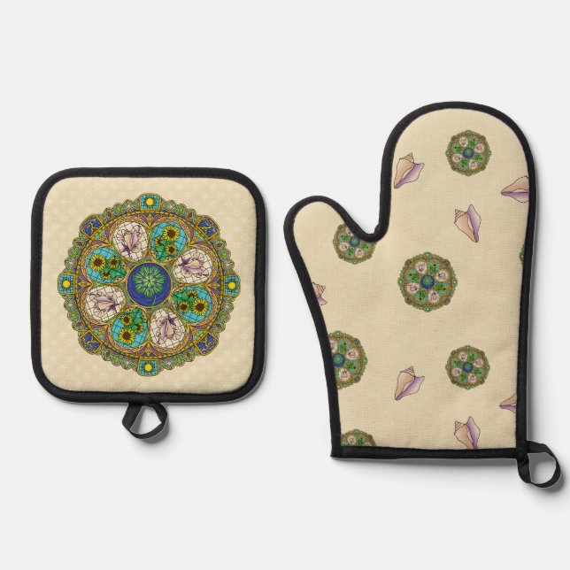 Summer Nouveau Ofenhandschuh & Topflappen-Set (Vorderseite)
