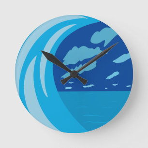 Summer Ocean Blue Wave Dark Blue Sky Runde Wanduhr