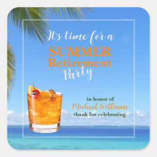 Summer Ocean Cocktail Party für Männer im Ruhestan Quadratischer Aufkleber
