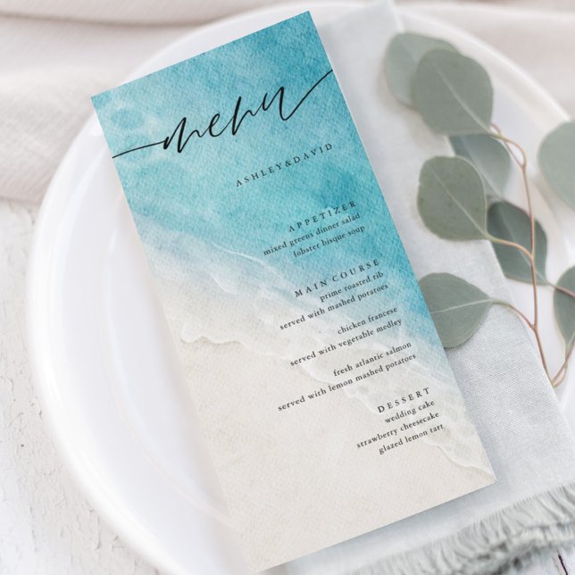 Summer Ocean Plage Mariage Menu Cartes (Créateur téléchargé)