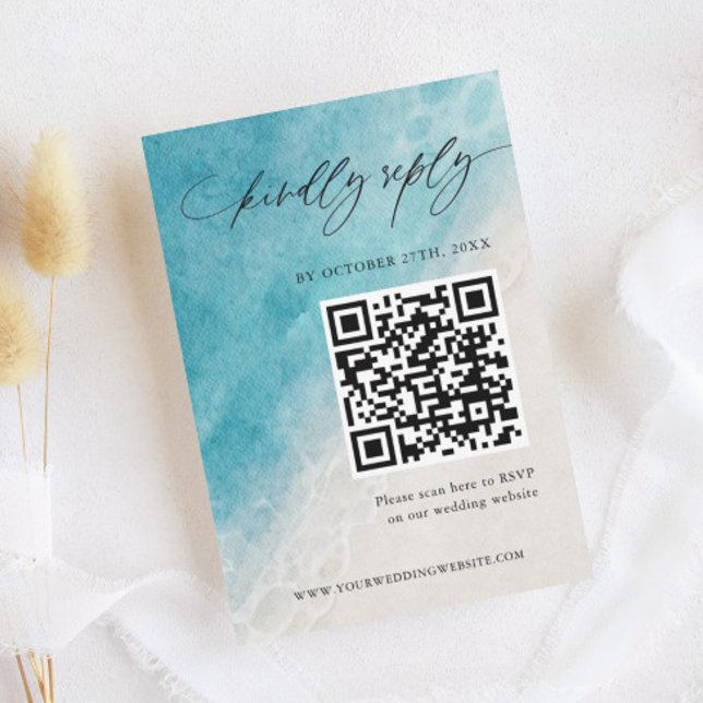 Summer Ocean Watercolor Beach Wedding RSVP Card (Von Creator hochgeladen)