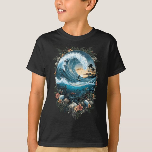 Summer Ocean Wave Surfing Tropical Beach Reef  T-Shirt (Vorderseite)