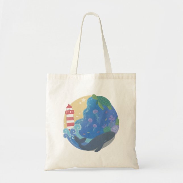 Summer Ocean Whale Turtle & Lighthouse Tragetasche (Vorne)