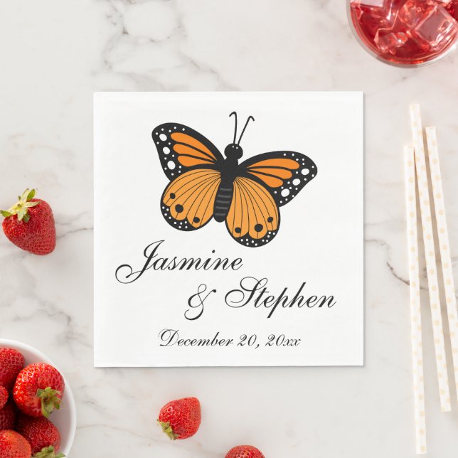 Summer Orange Black Monarch Butterfly Hochzeit Serviette (Beispiel)