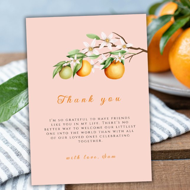 Summer Orange Citrus Clementine Baby Dusche Dankeskarte (Summer Orange Citrus Clementine Baby Shower Thank You Card)