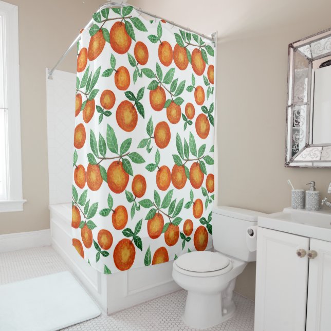 Summer Orange Citrus Wasserfarbe Fruchtmuster Duschvorhang (Beispiel)