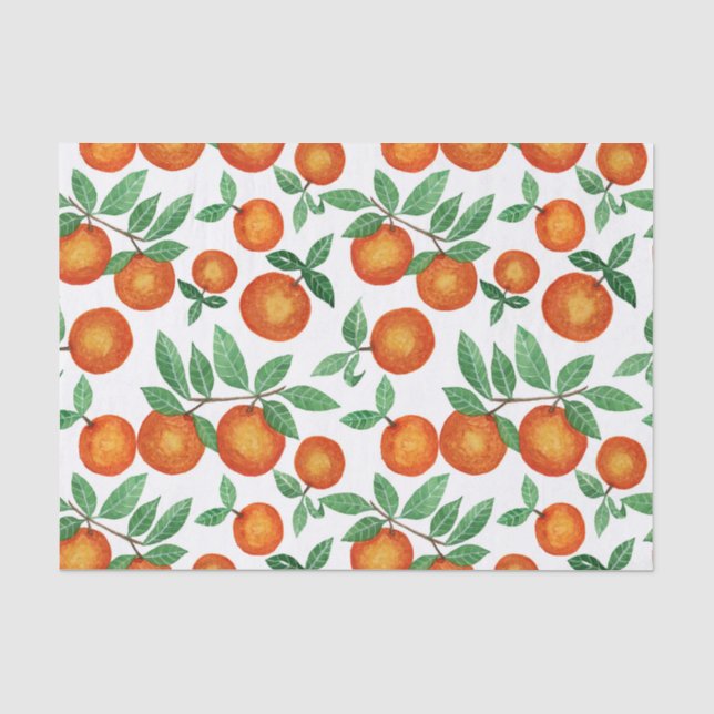 Summer Orange Citrus Wasserfarbe Fruchtmuster Seidenpapier (Vorderseite)