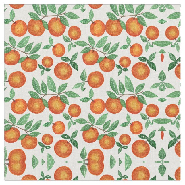 Summer Orange Citrus Wasserfarbe Fruchtmuster Stoff (Nahaufnahme)