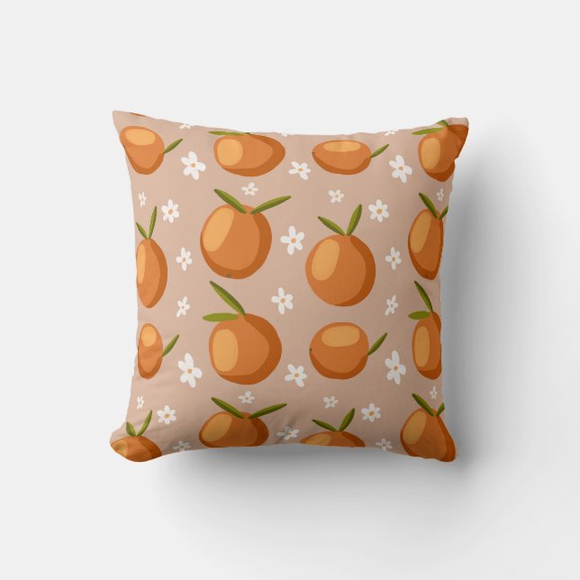 Summer Orange Frucht kleine weiße Blume Muster Kissen (Vorderseite)