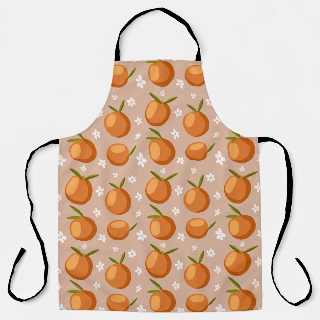 Summer Orange Frucht kleine weiße Blume Muster Schürze (Vorderseite)