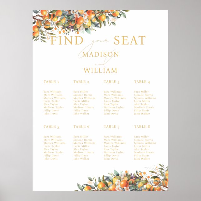Summer Orange Fruit Wedding Chart Poster (Vorne)