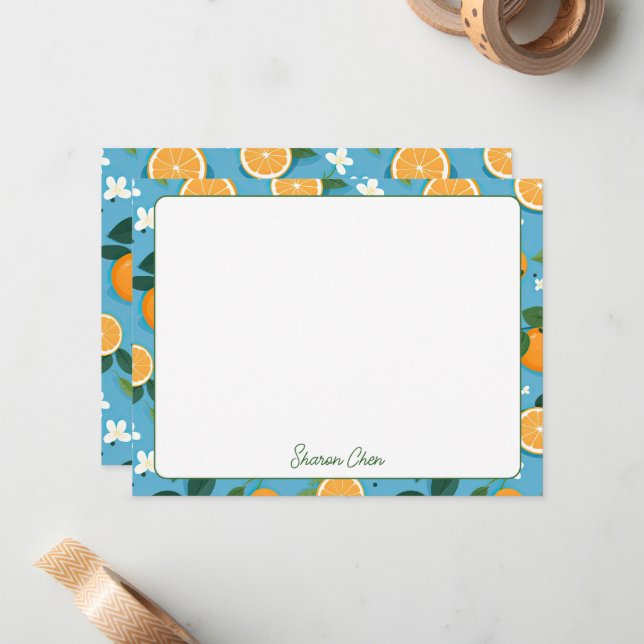 Summer Orange Individuelle Name Stationery Mitteilungskarte (Vorderseite/Rückseite Beispiel)