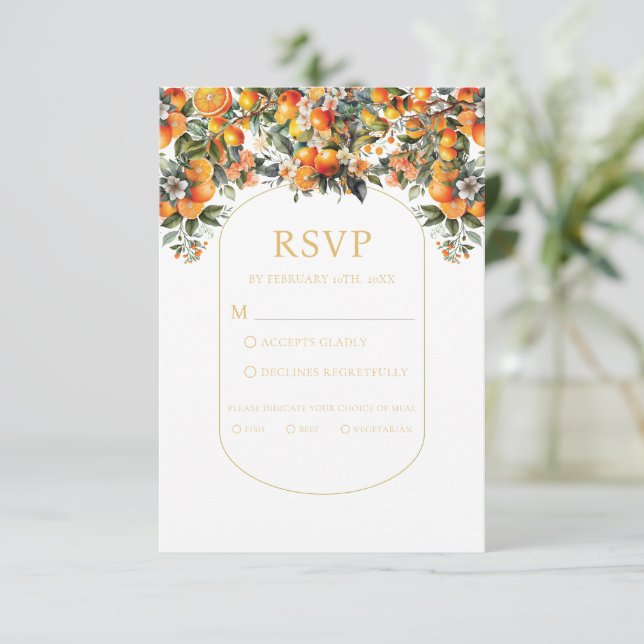 Summer Orange Wedding Rsvp mit Wahlmöglichkeit Karte (Stehend Vorderseite)