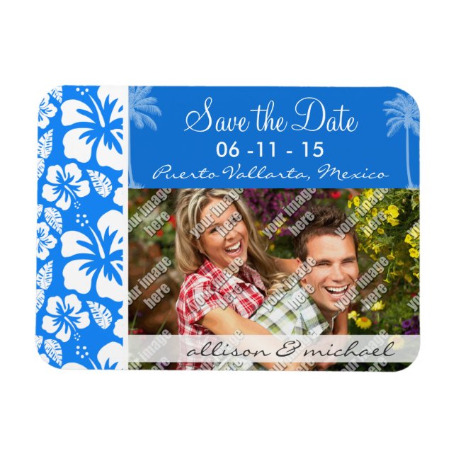 Summer Palm; Azure Blue Tropical Hibiskus Magnet (Horizontal)