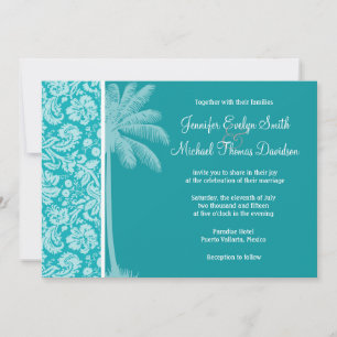 Summer Palm Blue Green Damask Muster Einladung