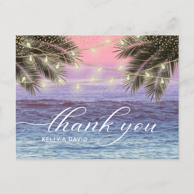 Summer Palm Tree Beach Hochzeit Vielen Dank Postkarte (Vorderseite)
